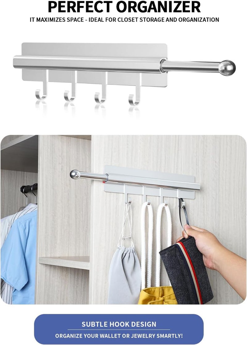 BaiNong Adhesive Valet Rods for Closets Silvery Closet Valet Rod with Hooks 12 inch valet rod for closet pull out Valet Rods for Closet Storage and Organization Storage Clothes Hanger - Image 4